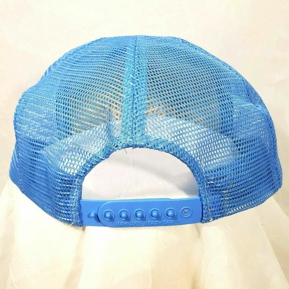 Hawaii Vintage Trucker Hat Blue Gold SnapBack Cap Hawaiian Headwear mesh back - Picture 3 of 8